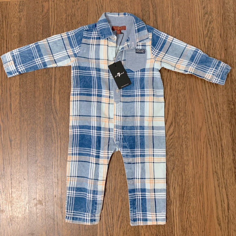 7 for all mankind infant plaid romper 6-9m